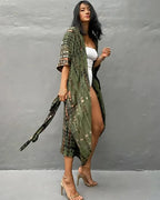 Kimono de plage Vert rayé