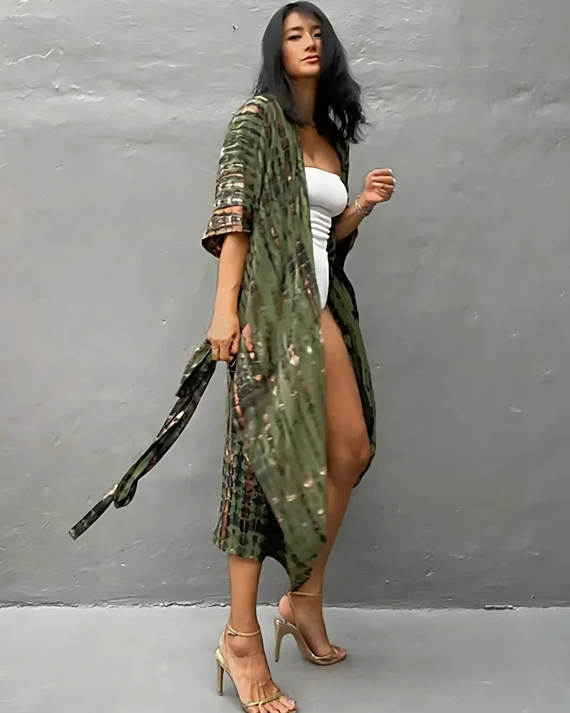 Kimono de plage Vert rayé