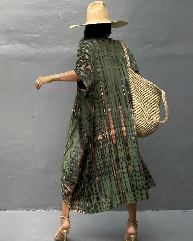 Kimono de plage Vert rayé