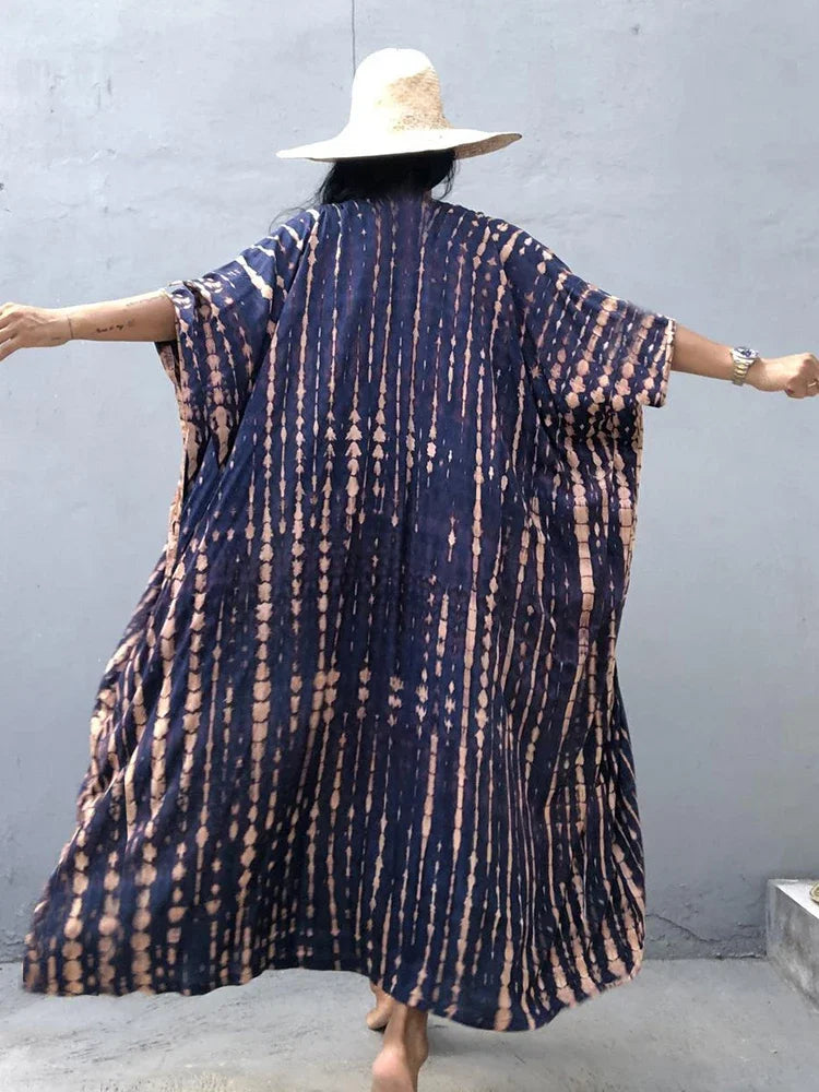 Robe Kimono Tie and Dye Manches Mi-longues Vert crépuscule