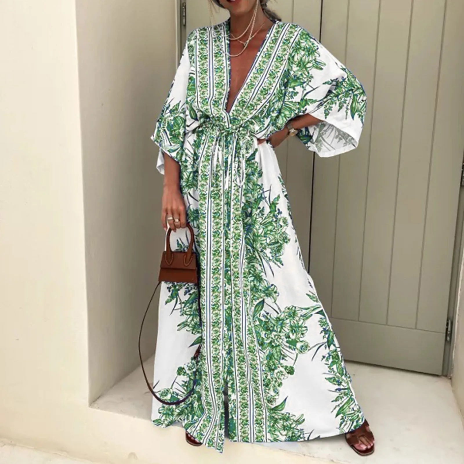 Kimono Robe longue ceinturée | Émeraude douce