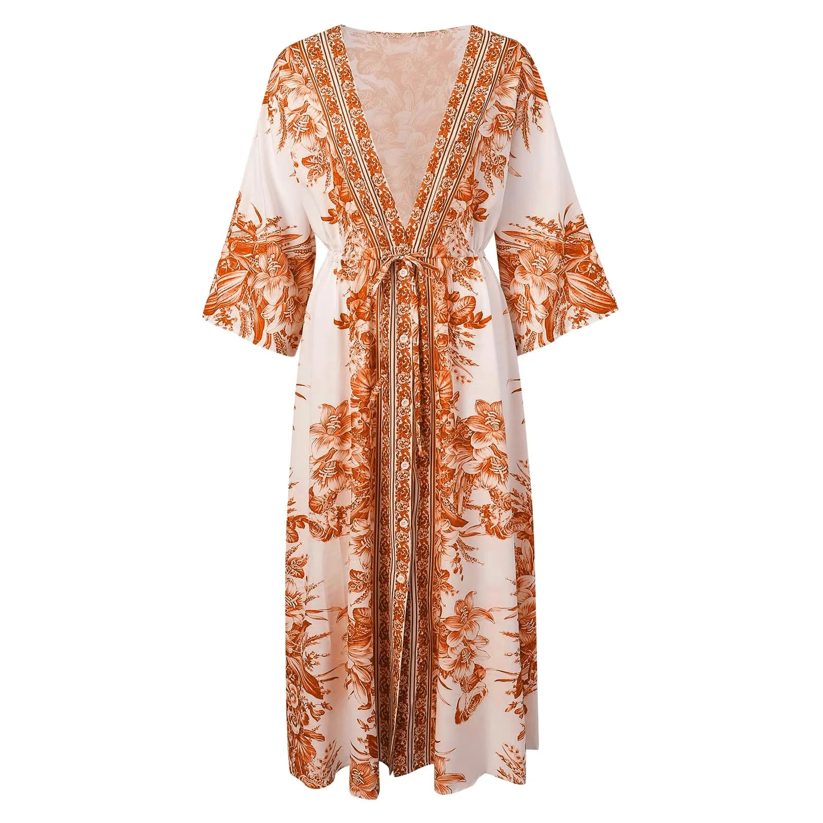 Kimono Robe longue ceinturée | Éclat de mangue