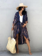 Robe Kimono Tie and Dye Manches Mi-longues Noir profond