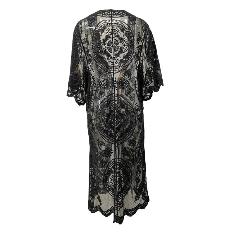 Kimono Femme Long Dentelle Noir