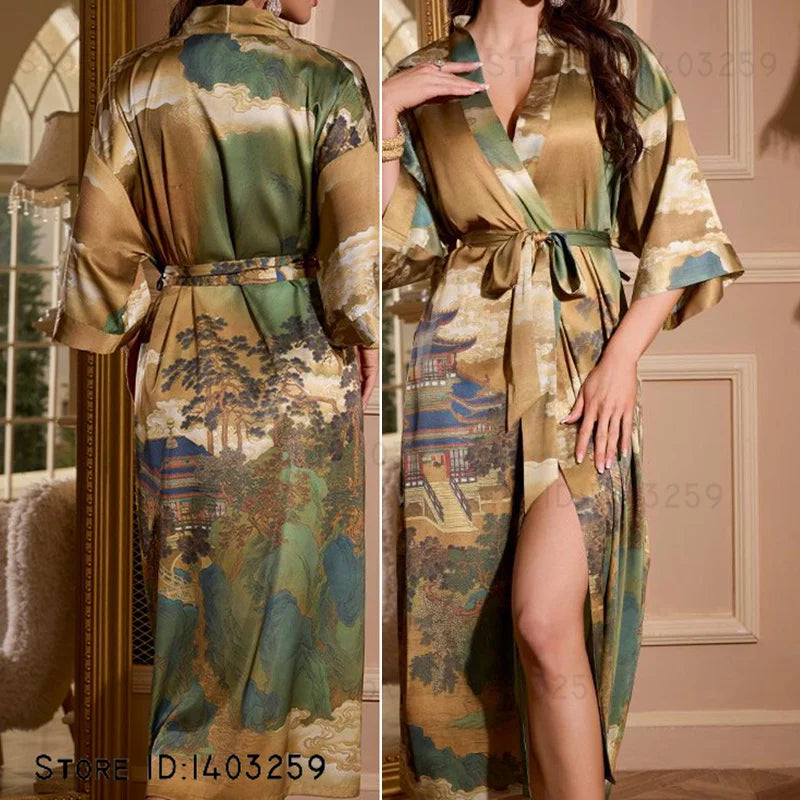 Robe longue en satin safari floral