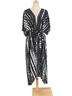 Robe Kimono Tie and Dye Manches Mi-longues Noir profond