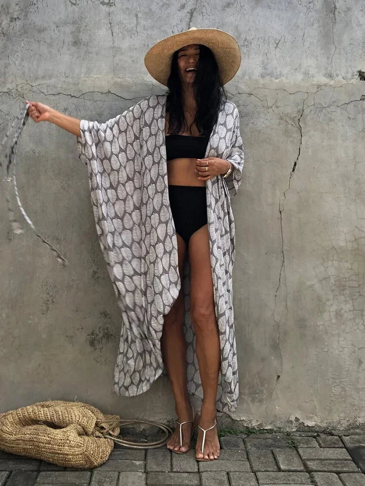 Robe Kimono Tie and Dye Manches Mi-longues Vert crépuscule