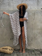 Robe Kimono Tie and Dye Manches Mi-longues Noir profond