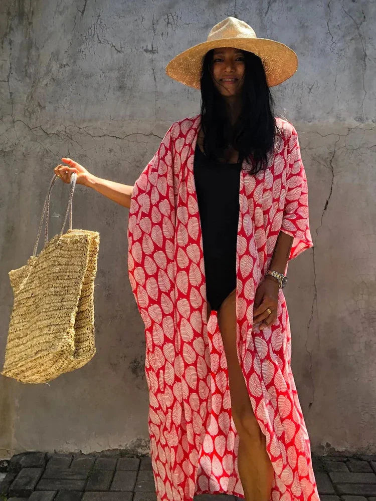 Robe Kimono Tie and Dye Manches Mi-longues Vert crépuscule