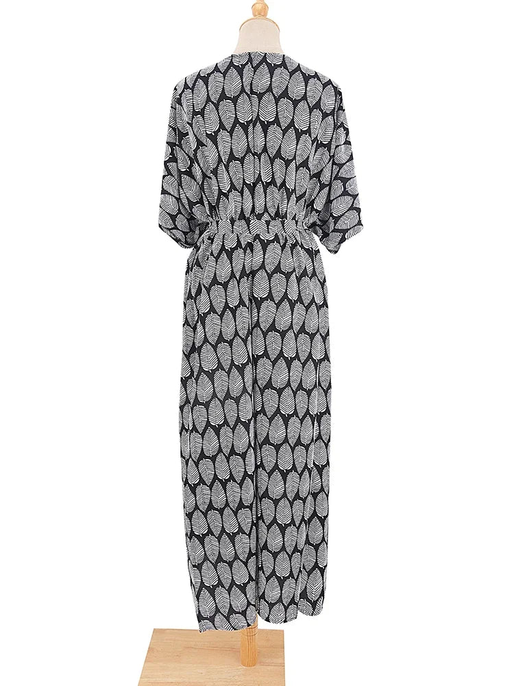 Robe Kimono Tie and Dye Manches Mi-longues Vert crépuscule