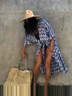 Robe Kimono Tie and Dye Manches Mi-longues Noir profond