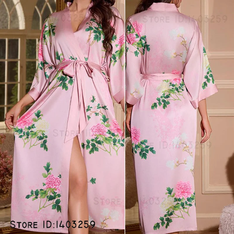 Robe longue en satin Rose