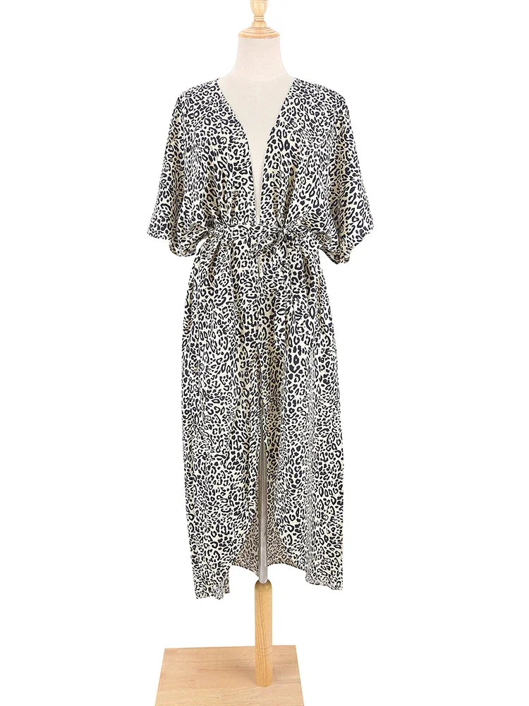 Robe Kimono Tie and Dye Manches Mi-longues Noir profond