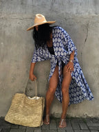 Robe Kimono Tie and Dye Manches Mi-longues Noir profond