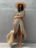 Robe Kimono Tie and Dye Manches Mi-longues Jaune léopard