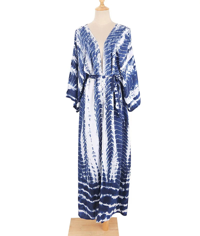 Kimono long mode bikini avec ceinture aurore boréal