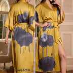 Robe longue en satin Jaune