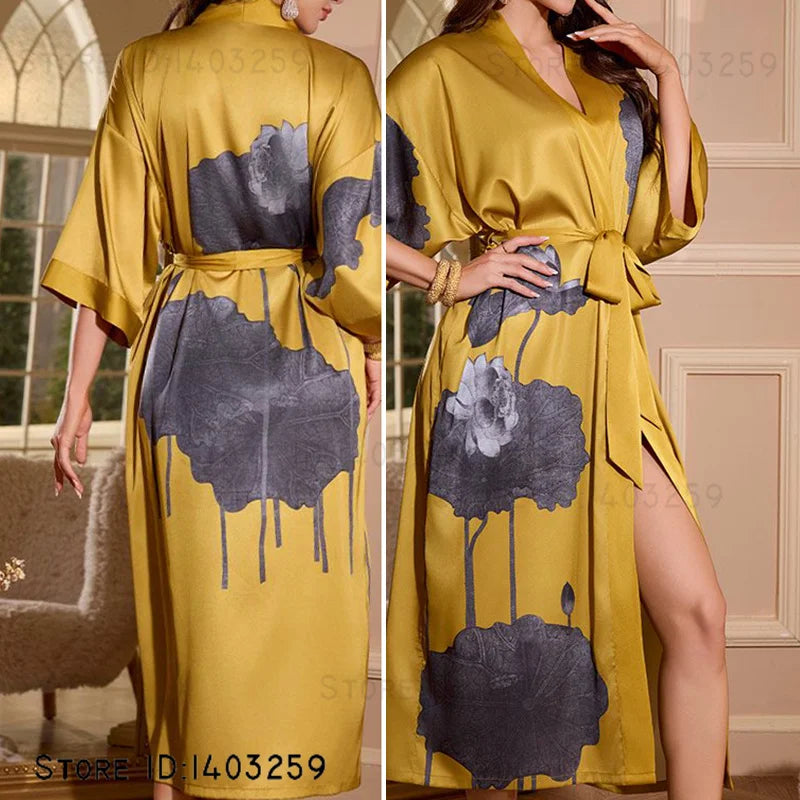Robe longue en satin Jaune