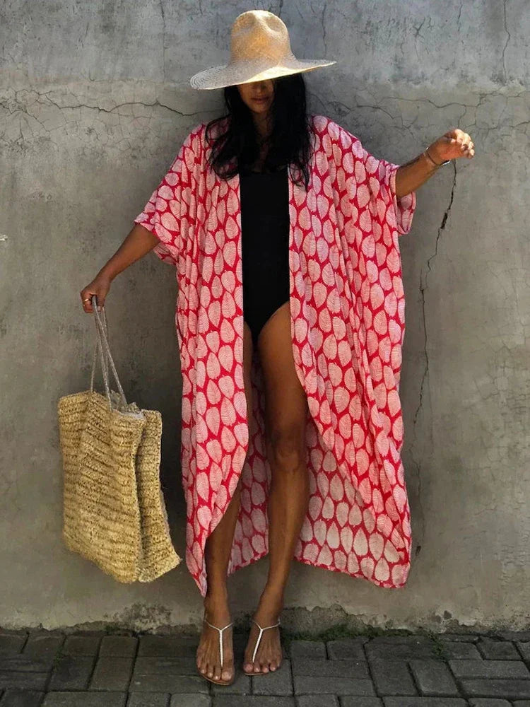 Robe Kimono Tie and Dye Manches Mi-longues Vert crépuscule