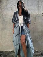 Robe Kimono Tie and Dye Manches Mi-longues Noir profond