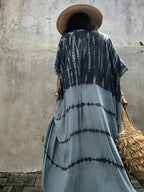 Robe Kimono Tie and Dye Manches Mi-longues Noir profond
