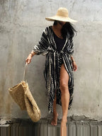 Robe Kimono Tie and Dye Manches Mi-longues Noir profond