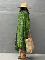 Robe Kimono Tie and Dye Manches Mi-longues Vert Léopard