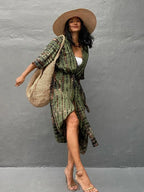 Robe Kimono Tie and Dye Manches Mi-longues Noir profond