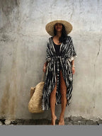 Robe Kimono Tie and Dye Manches Mi-longues Noir profond
