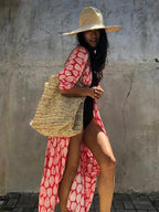 Robe Kimono Tie and Dye Manches Mi-longues Noir profond