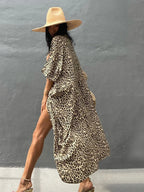 Robe Kimono Tie and Dye Manches Mi-longues Jaune léopard