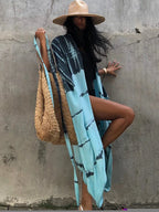 Robe Kimono Tie and Dye Manches Mi-longues Bleu des Caraïbes