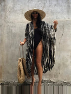Robe Kimono Tie and Dye Manches Mi-longues Noir profond