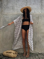 Robe Kimono Tie and Dye Manches Mi-longues Noir profond