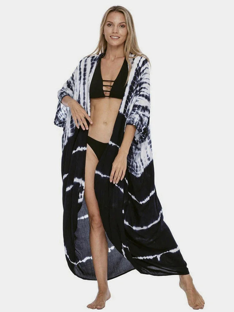 Robe Kimono Tie and Dye Manches Mi-longues Vert crépuscule
