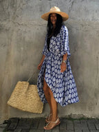 Robe Kimono Tie and Dye Manches Mi-longues Noir profond