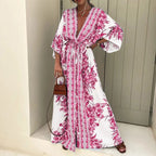 Kimono Robe longue ceinturée | Fleur de cerisier