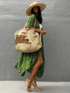 Robe Kimono Tie and Dye Manches Mi-longues Vert Léopard