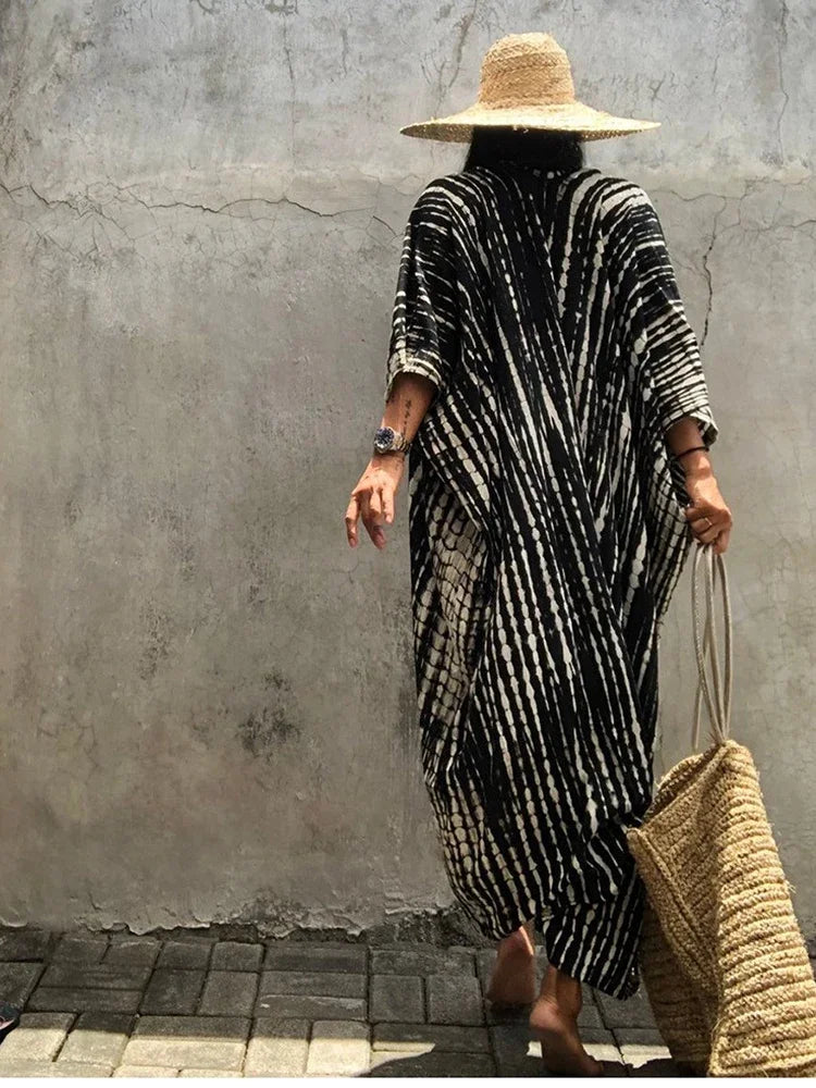 Robe Kimono Tie and Dye Manches Mi-longues Noir profond