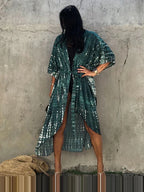 Robe Kimono Tie and Dye Manches Mi-longues Noir profond