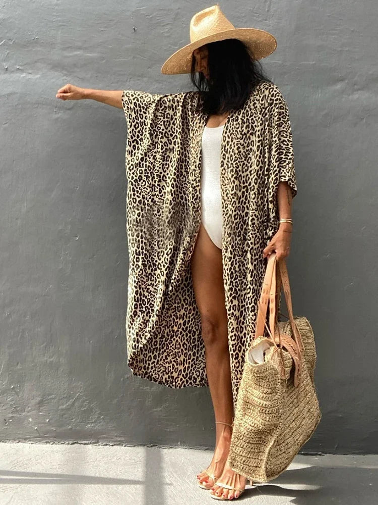 Robe Kimono Tie and Dye Manches Mi-longues Vert crépuscule