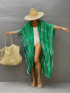 Robe Kimono Tie and Dye Manches Mi-longues Noir profond
