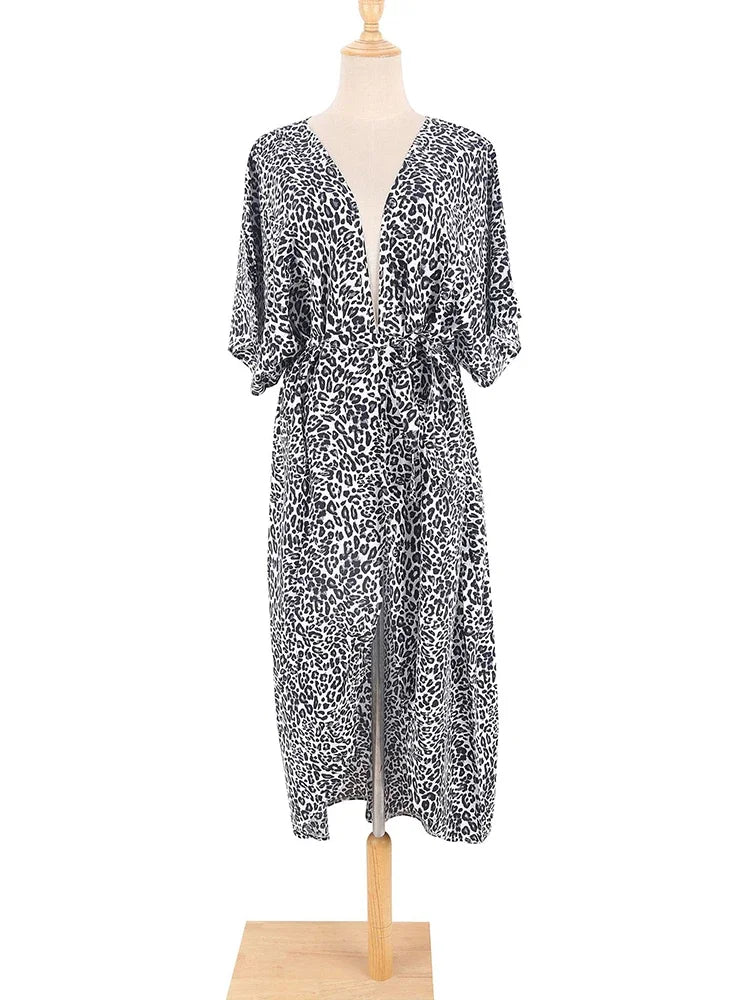 Robe Kimono Tie and Dye Manches Mi-longues Vert crépuscule