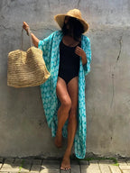 Robe Kimono Tie and Dye Manches Mi-longues Noir profond