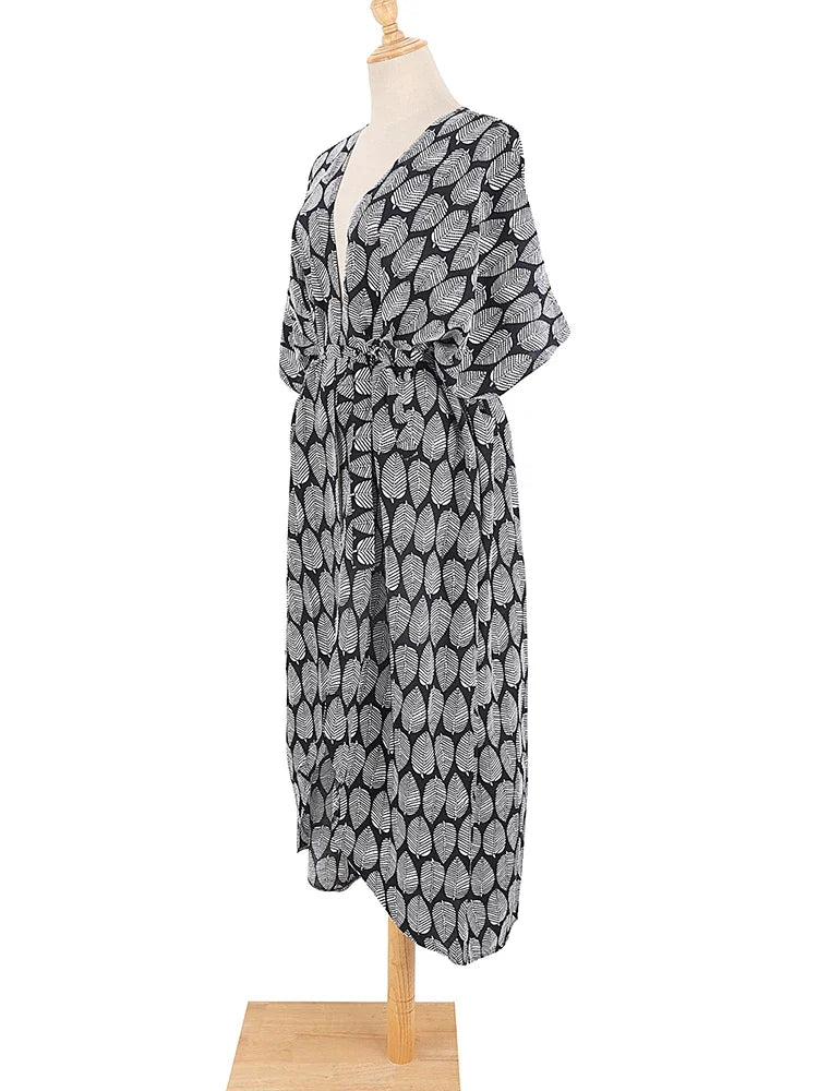 Robe Kimono Tie and Dye Manches Mi-longues Vert crépuscule