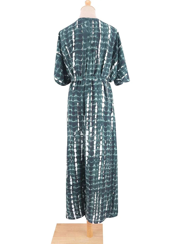 Robe Kimono Tie and Dye Manches Mi-longues Vert crépuscule