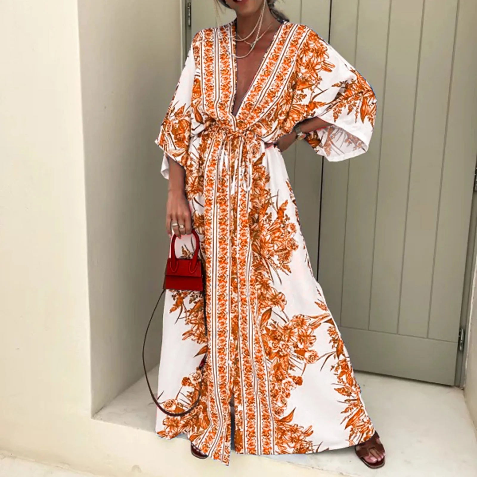 Kimono Robe longue ceinturée | Éclat de mangue