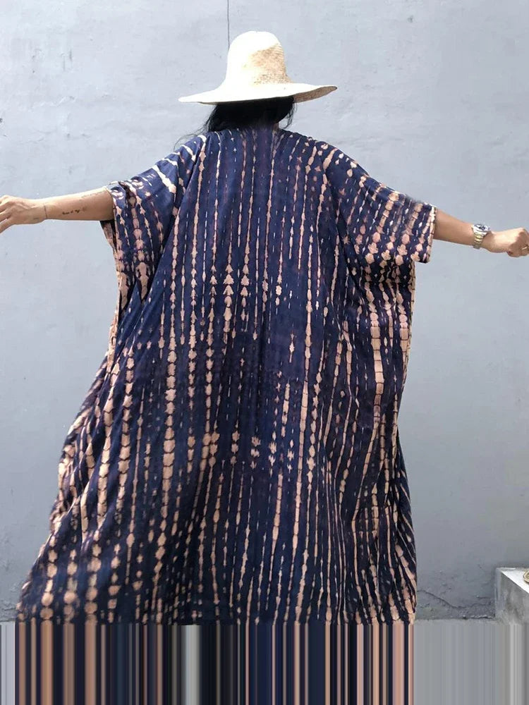 Robe Kimono Tie and Dye Manches Mi-longues Vert crépuscule