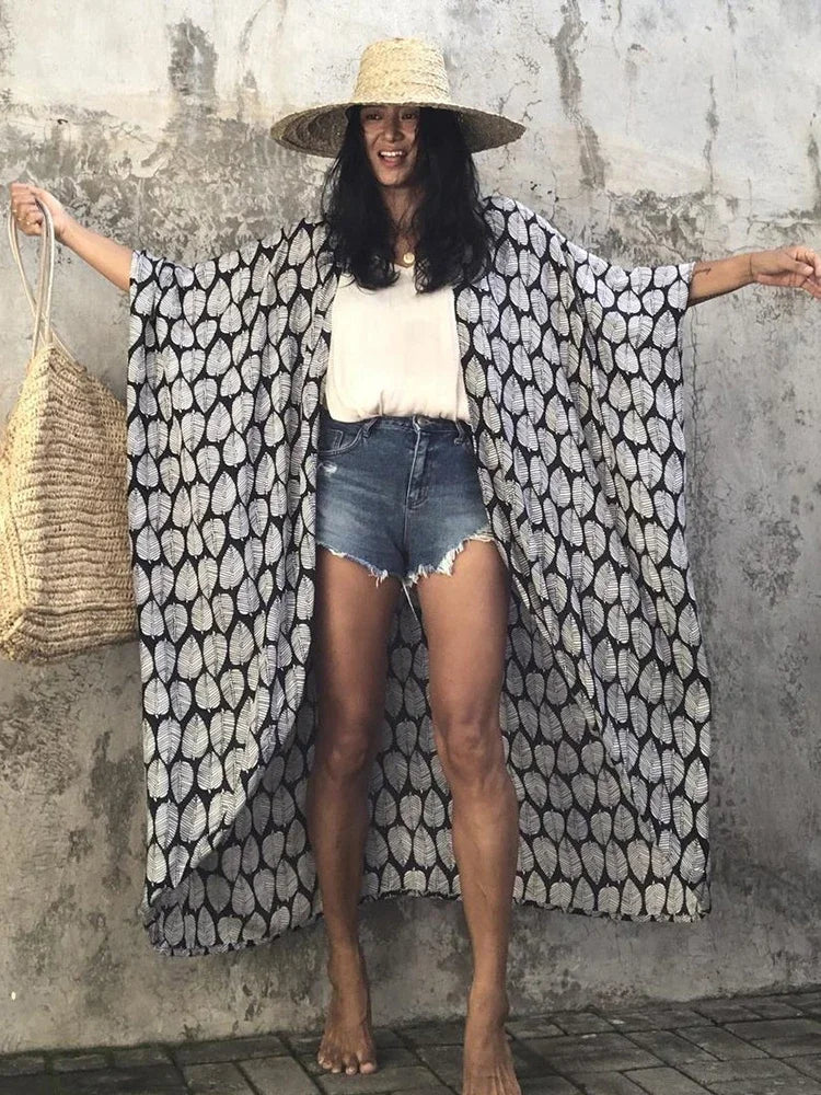 Robe Kimono Tie and Dye Manches Mi-longues Vert crépuscule