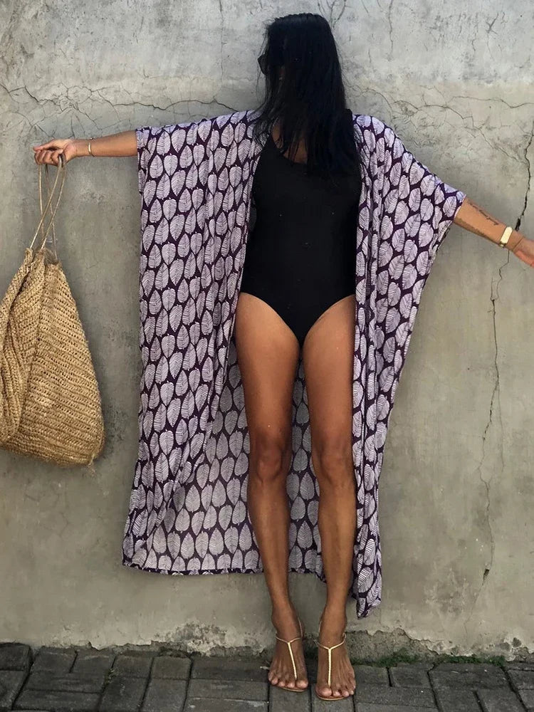 Robe Kimono Tie and Dye Manches Mi-longues Vert crépuscule